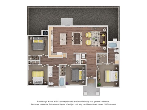 Floor plan for 4 beds, 2 baths, 1306 sqft